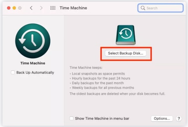 select backup disk mac