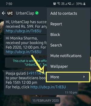 select whatsapp chat to export