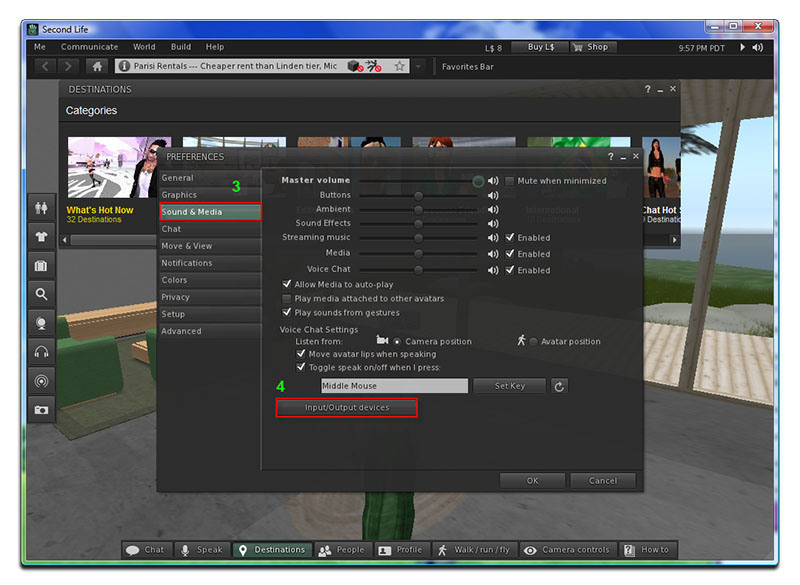 select sound media in second life