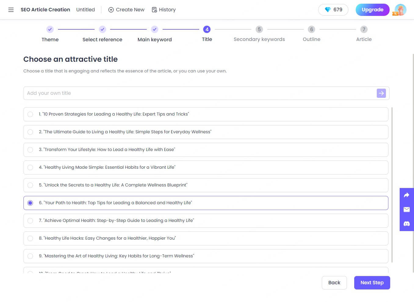 Select title in AI tools for SEO