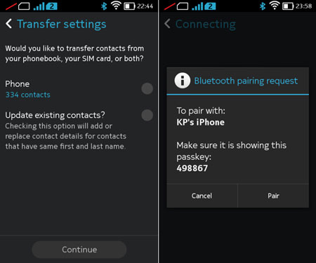 transfer contacts via bluetooth