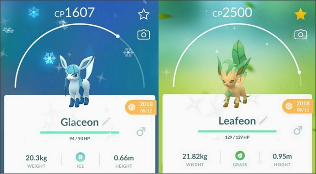 shiny glaceon leafeon in pokemon go