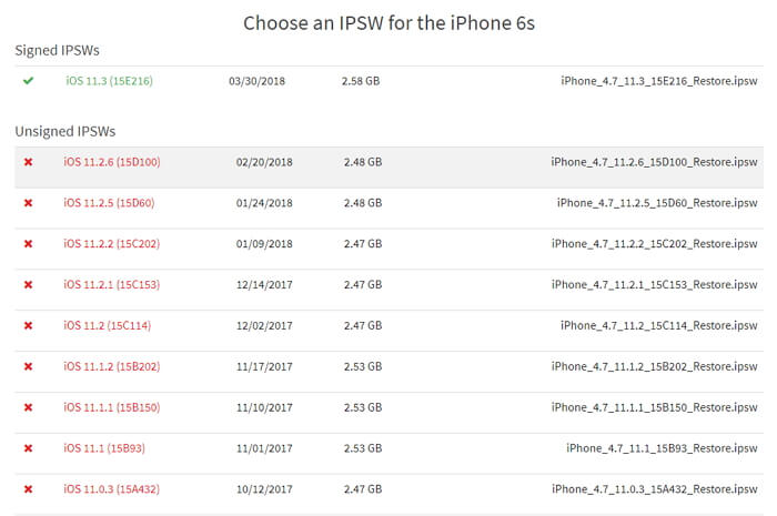 signed iPSW for iPhone 6s