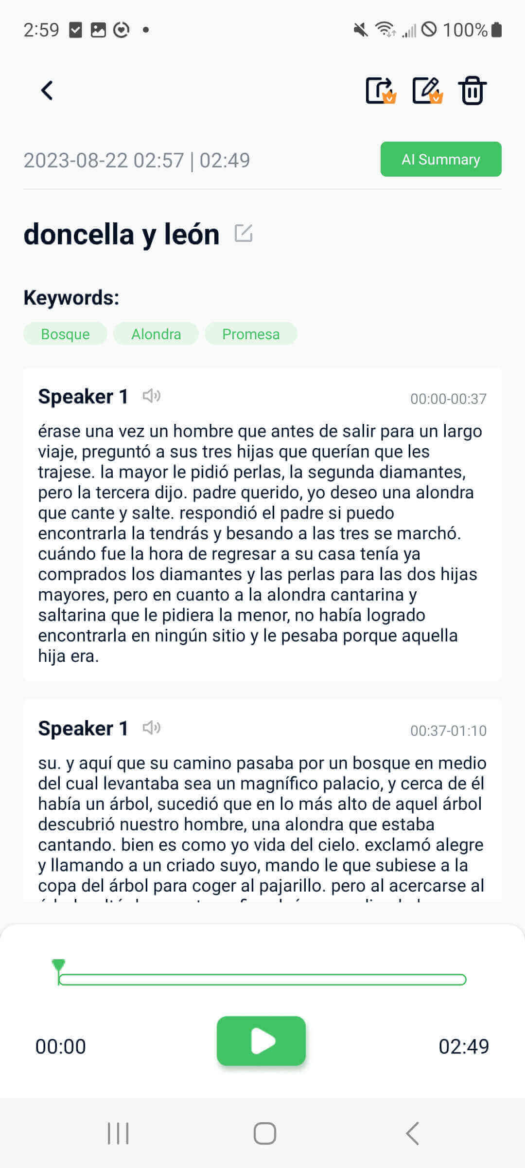 get a spanish transcription