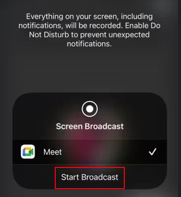 start broadcast phone on google meet