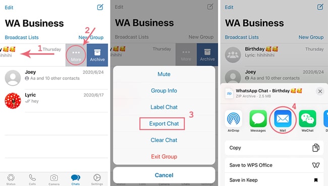 steps to export whatsapp business