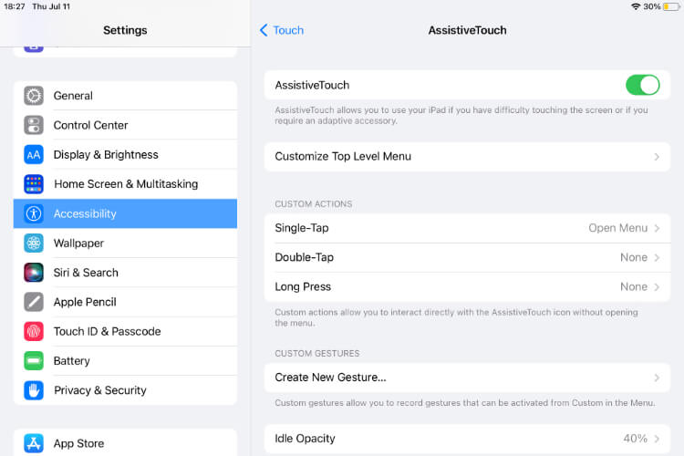 switch on the assistive touch on ipad