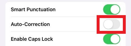 toggle off auto-correction