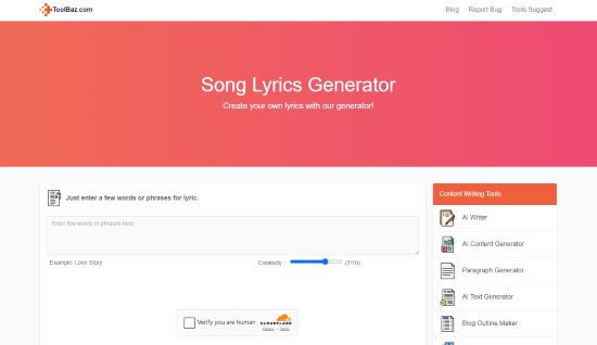 toolbaz song lyrics generator