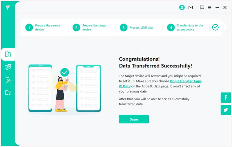 transfer line data to iphone