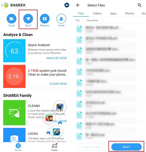 transfer files using SHAREit