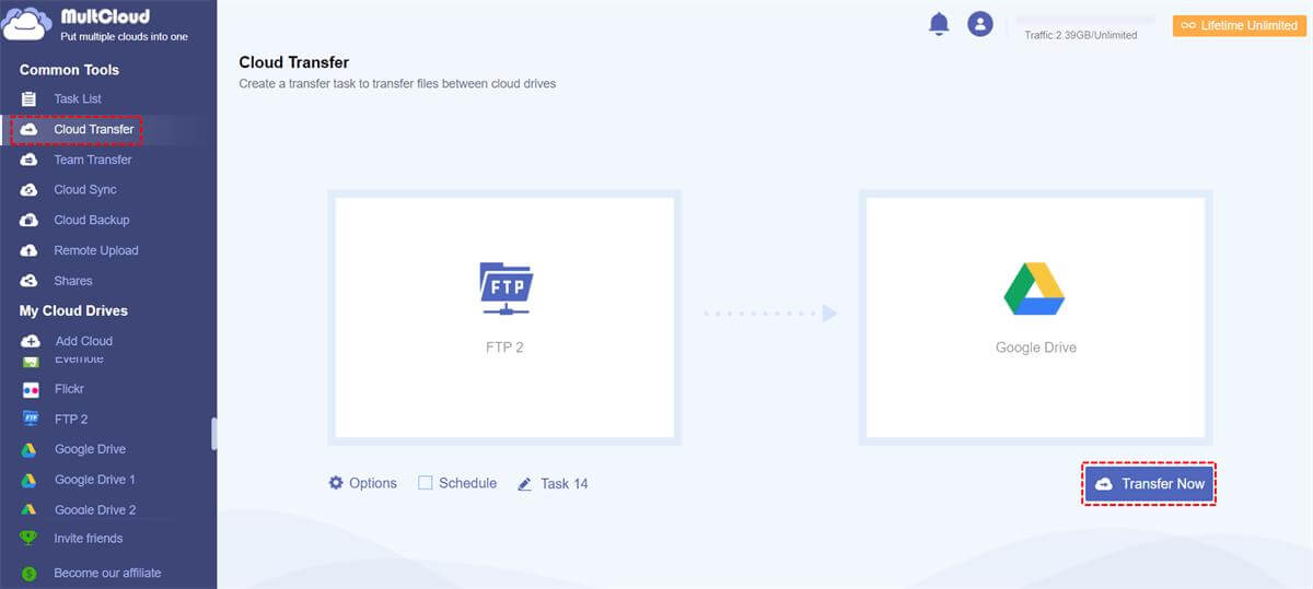 transfer from ftp to google drive