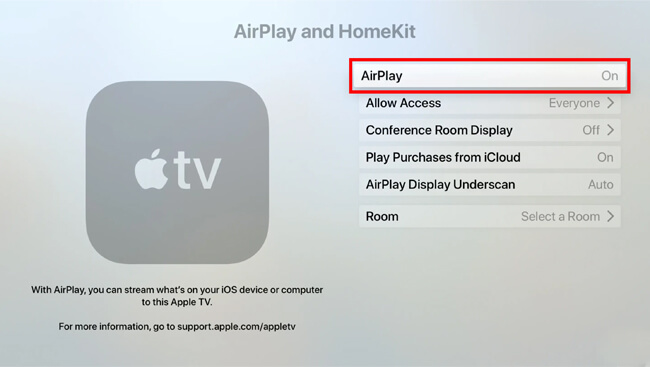 turn on airplay on apple tv