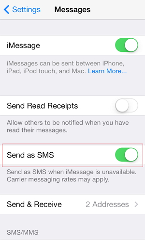 open the SMS settings on iPhone