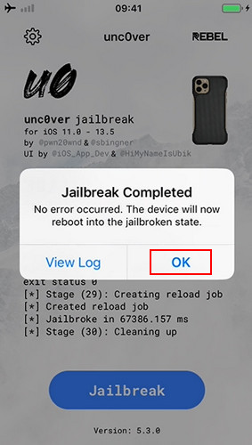 Unc0ver jailbreak completed