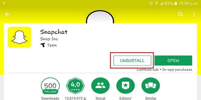 uninstall snapchat