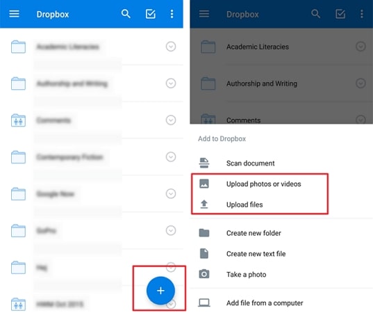 upload files to dropbox