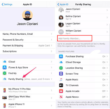 add family member for apple music on iphone