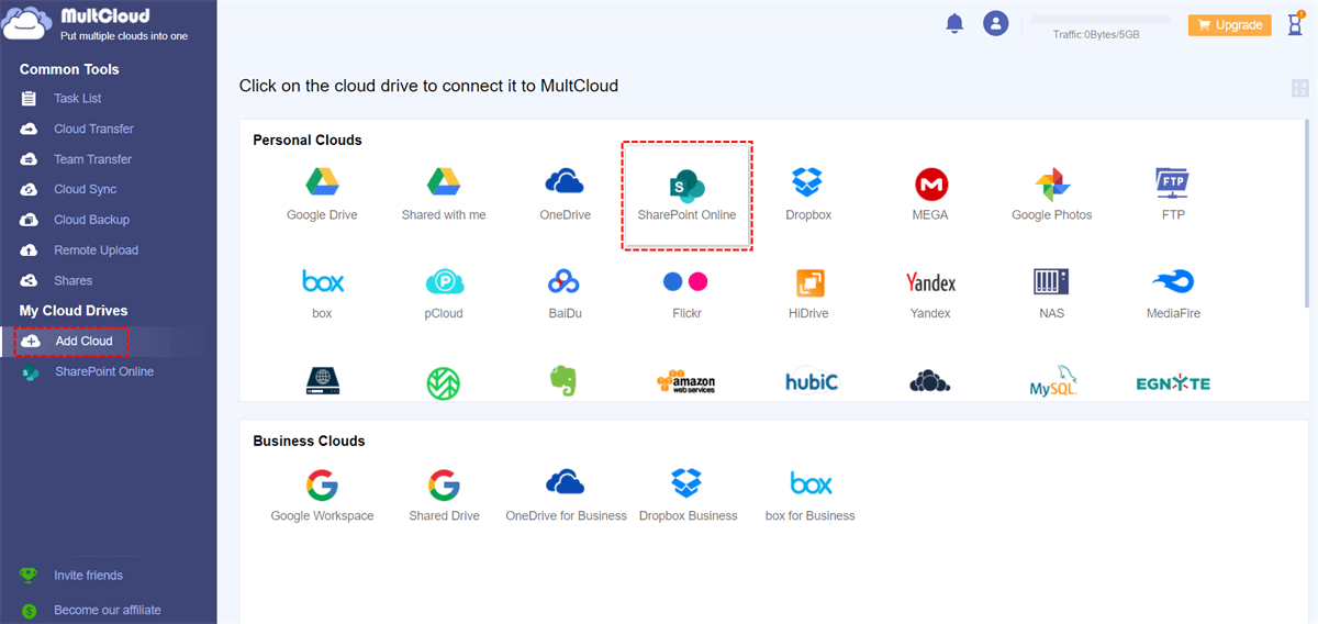 add sharepoint to multcloud