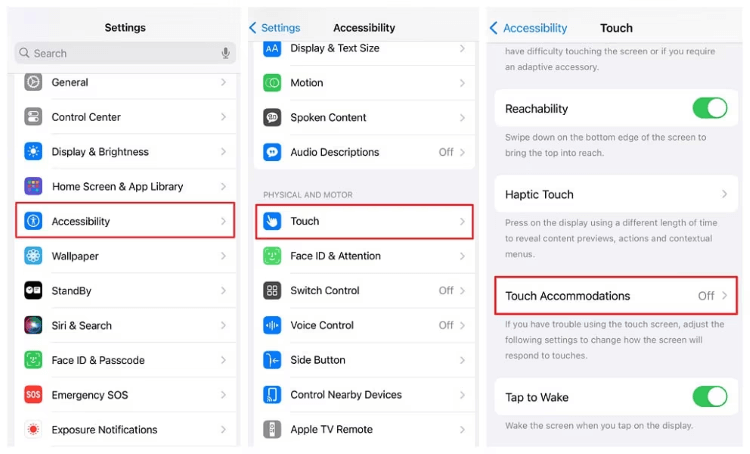 adjust iPhone touch accommodation