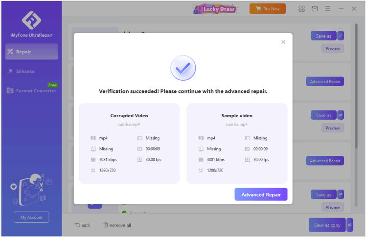 advanced repair mode detect sample file