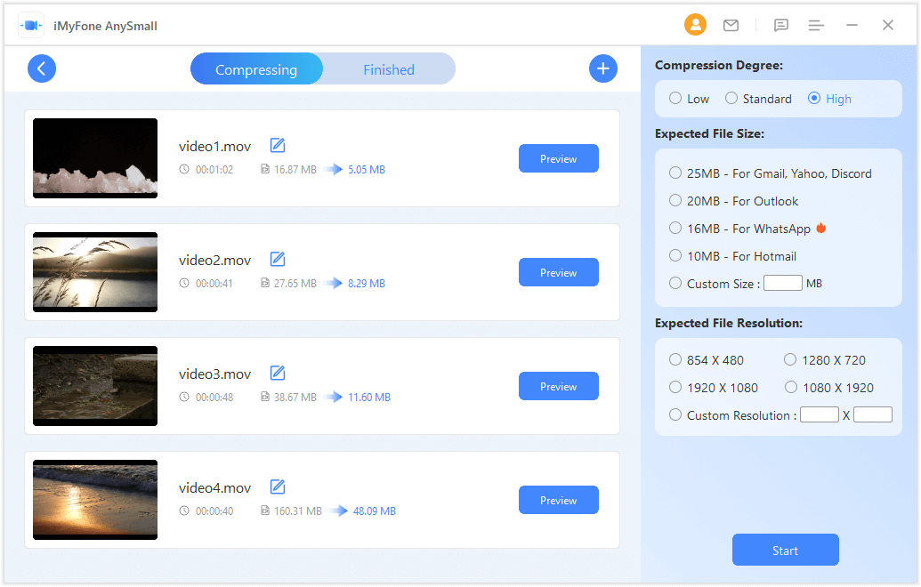 anysmall choose the compression degree 