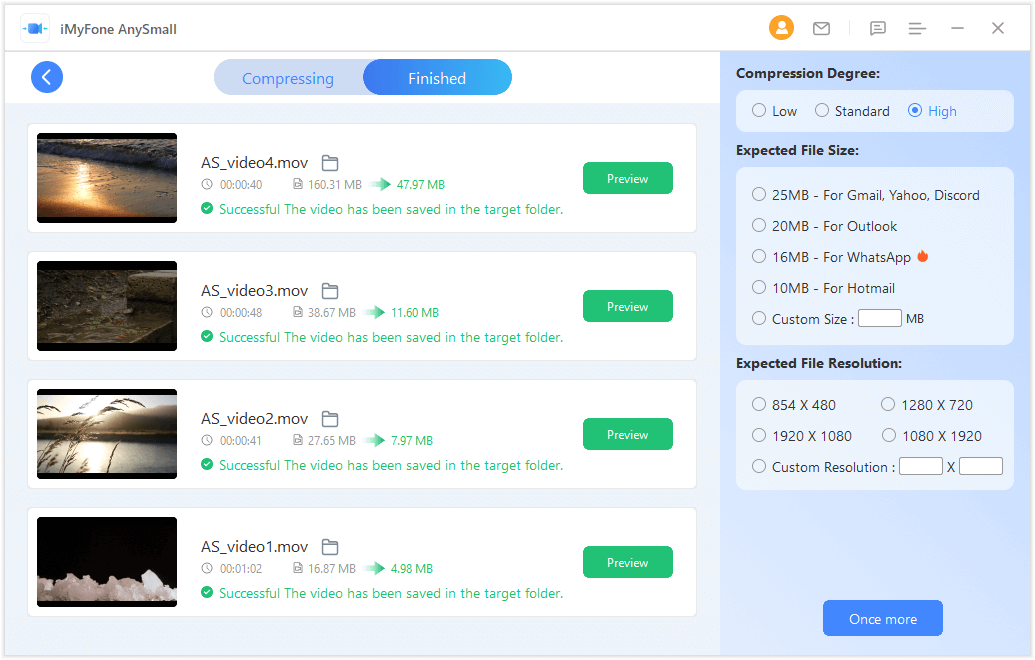 anysmall compress mov videos successfully 