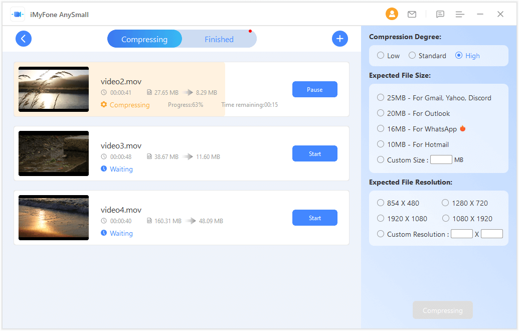 anysmall compressing mov videos