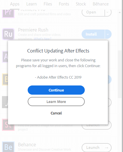 app conflict updating