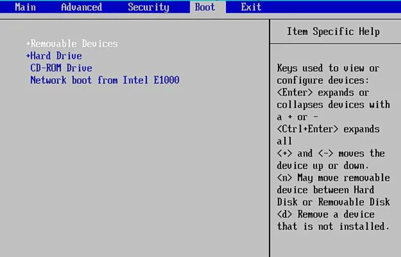 change boot sequence bios