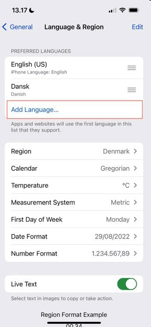 change language region