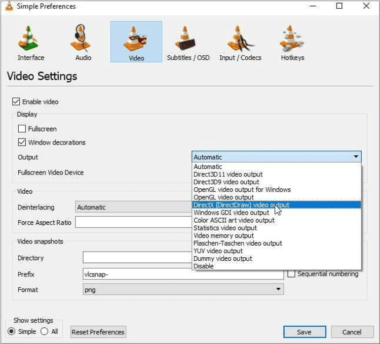 change output option