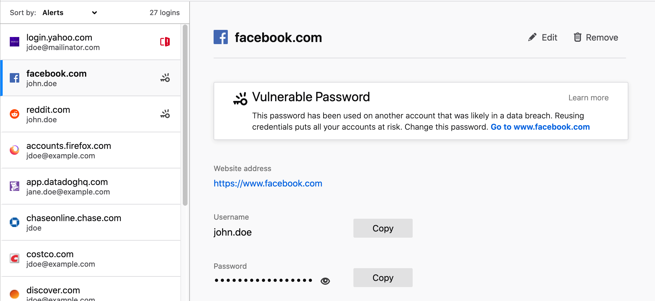 check the facebook password on firefox