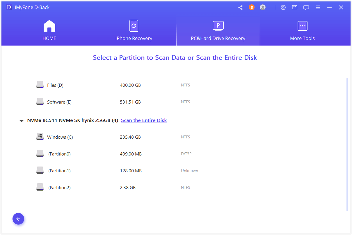 select a partition