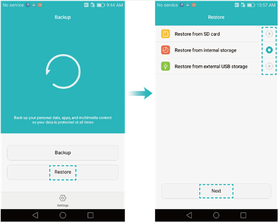 choose restore in huawei backup