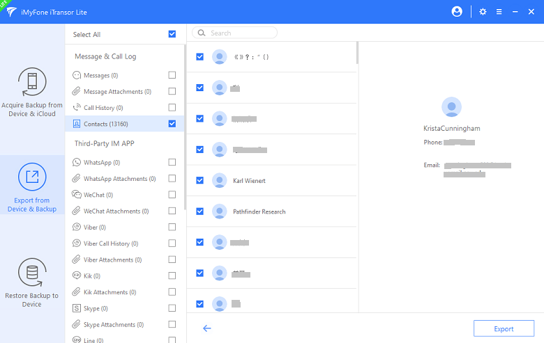 preview and choose what you need to export