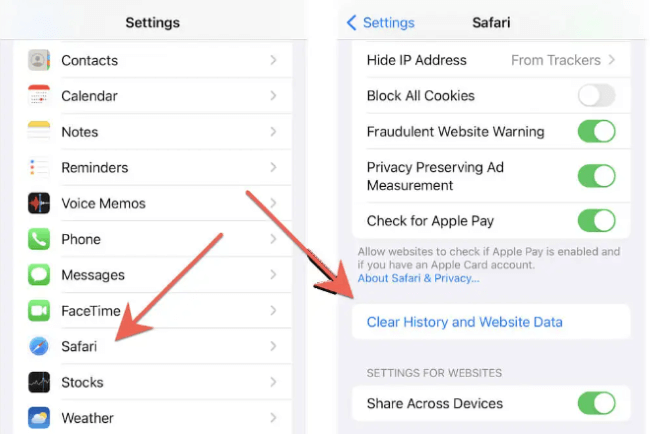 clear safari history and website data