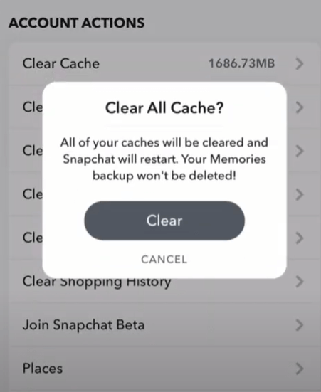 clear snapchat caches