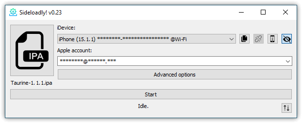 click ipa file icon on sideloadly