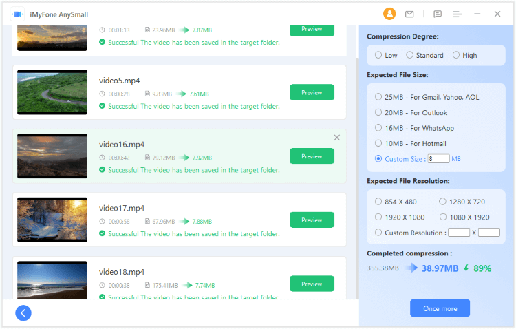 compress videos to 8mb successfully