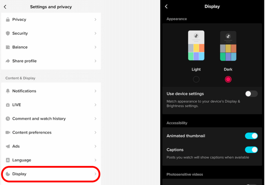 how to turn on dark mode on tiktok for ios