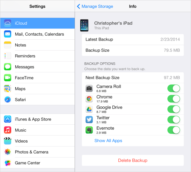 delete icloud backup