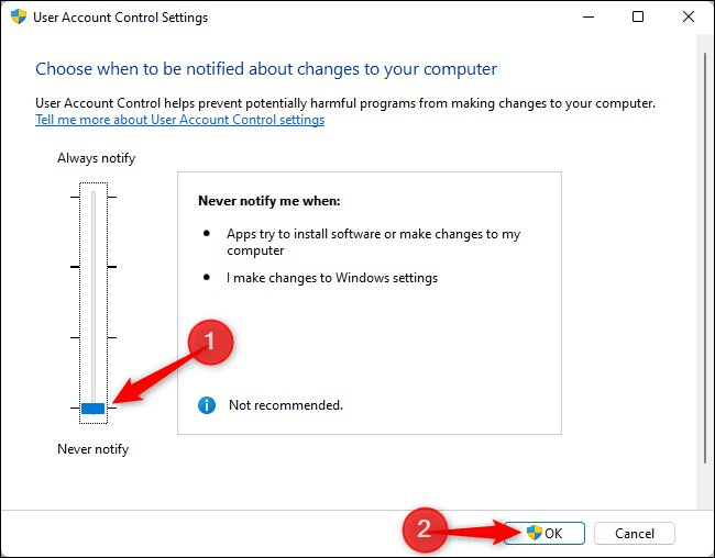 disable user account control