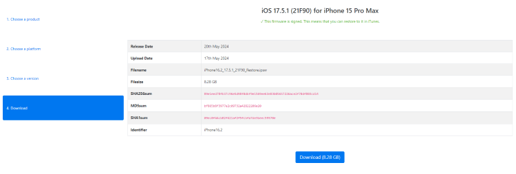 download signed ipsw file