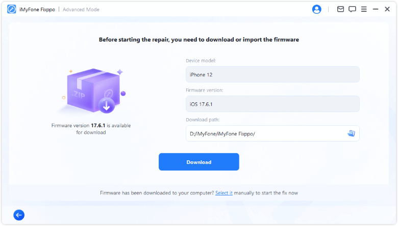 fixppo download the firmware under advanced repair