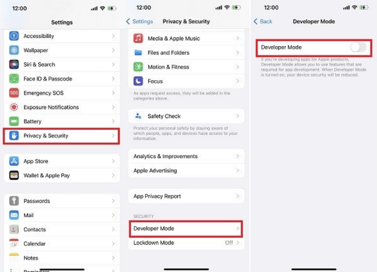 enable develop mode setting