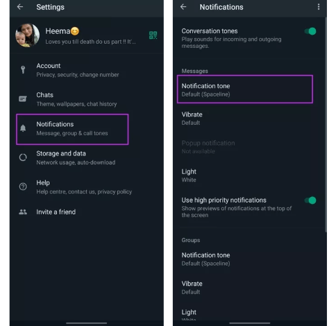 enable notification tone in whatsapp