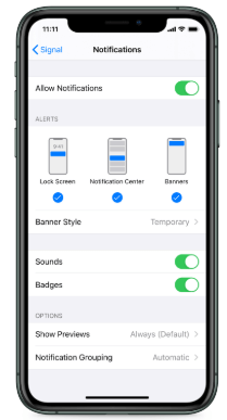 Enable Signal Notifications Setting on iOS devices