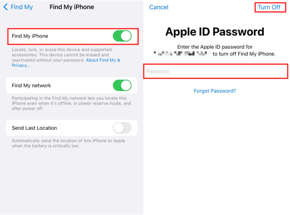 enter your password to turn off find my iphone