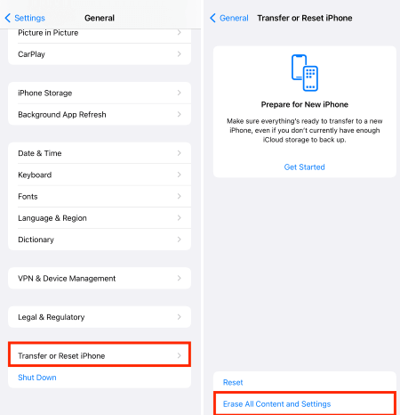 reset all settings of iPhone